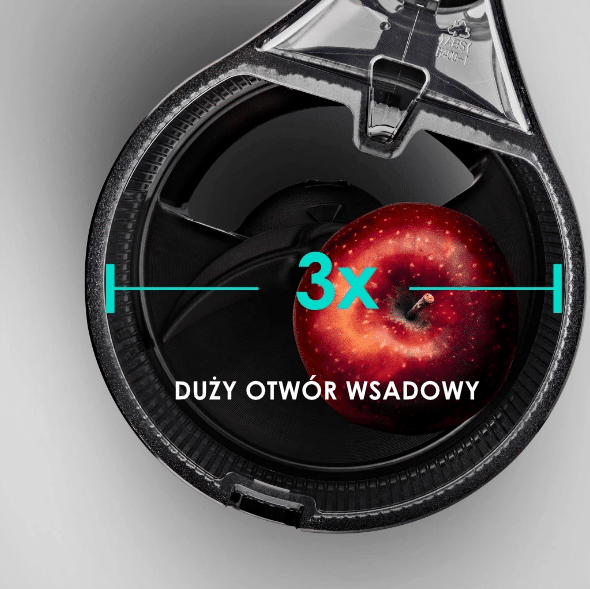 Wyciskarka wolnoobrotowa Hurom - na zdjęciu przedstawiony jest poglądowo jej duży otwór wsadowy