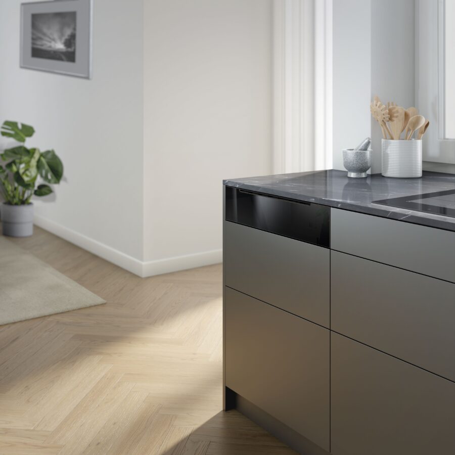 szuflada parowa zamontowana bezpośrednio pod blatem kuchennym