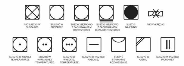 symbole dotyczące suszenia tkanin