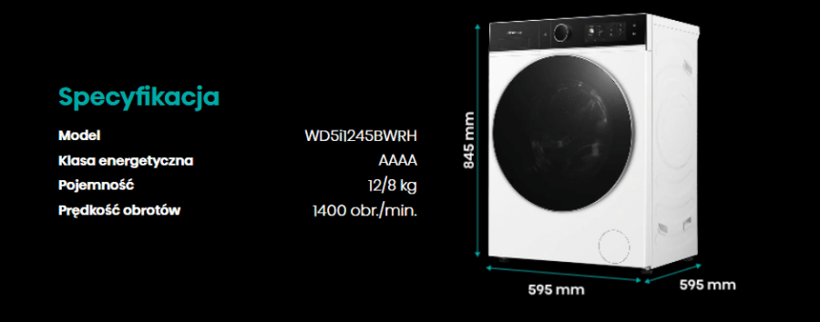 Hisense WD5I1245BWRH - test i recenzja pralko-suszarki z pompą ciepła 2 grafika - specyfikacja pralko-suszarki z pompą ciepła Hisense WD5I1245BWRH